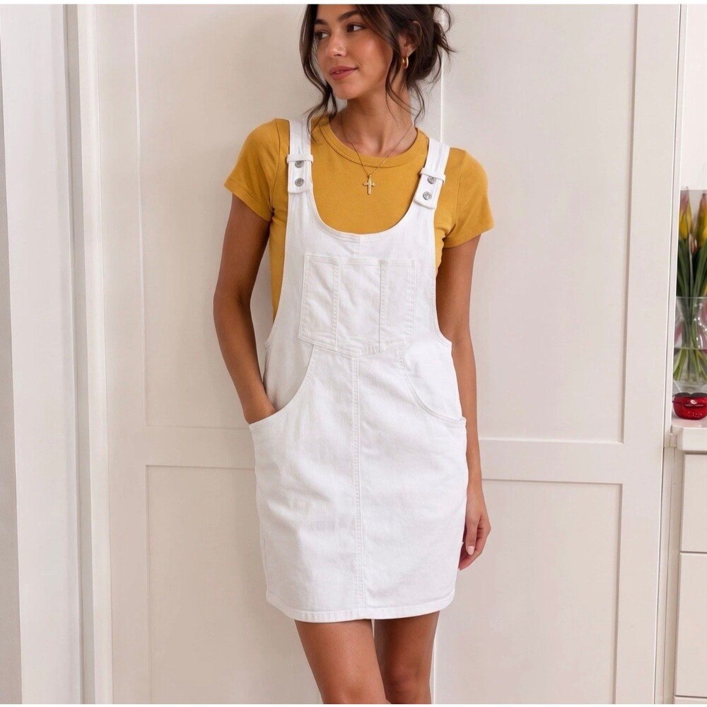 American Eagle NWT Size Large Skirtall Overalls Dress White Pockets Summer